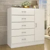 Comoda Cajonera para Dormitorio de 5 Cajones 1 Puerta y 1 Estante interno - FE - Blanco en Blanco - Cómodas, Uruguay | Mulata, vista 2 de 5