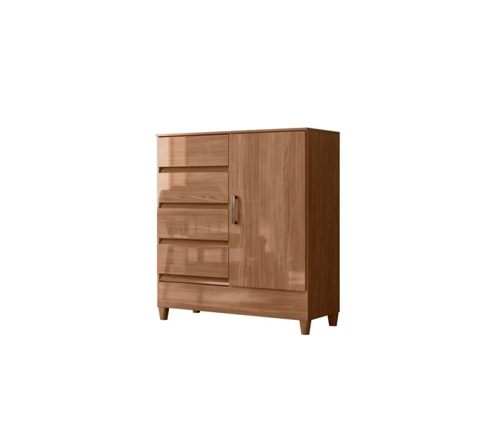 Comoda 1 puerta 4 cajones - Terminación Jequitibá - Linea FIT en Marrón - Roperos y placares, Uruguay | Rústico Hogar