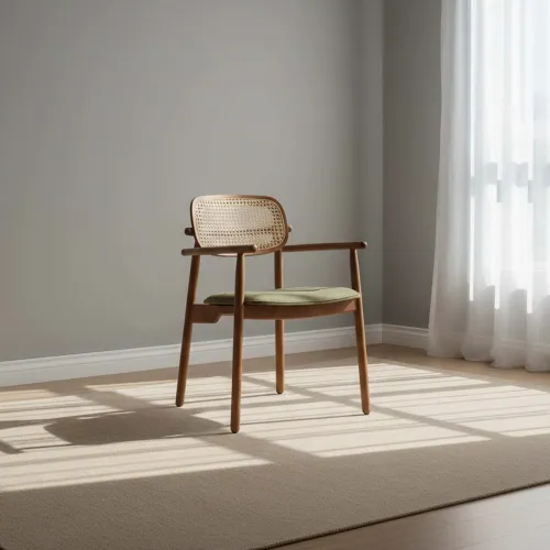 Silla De Comedor Rattan-y-madera Verde Danielle C/b en Verde - Sillas, Uruguay | Divino