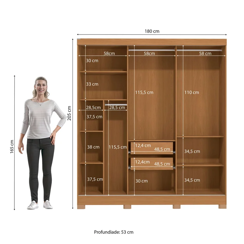 Ropero 3 Puertas Corredizas 180CM - Turin en Madera natural - Roperos y placares, Uruguay | Balton, vista 11