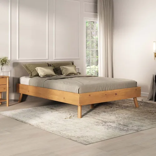 Cama 2 Plazas Madera Natural-beige Florida en Madera natural - Dormitorio, Uruguay | Divino