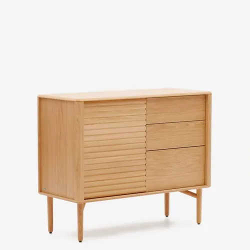 Aparador Lenon - 1 puerta y 3 cajones de madera y chapa de roble 105 x 84 cm FSC MIX Credit en Madera natural - Aparadores y recibidores, Uruguay | Kavehome