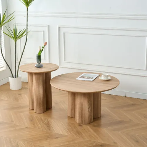 MESA DE CENTRO MONICA SET Roble CIRCULAR - Mesas de comedor, Uruguay | Viasono