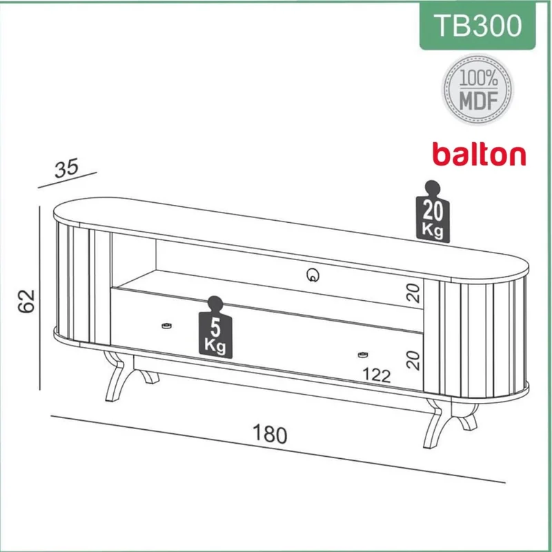 Rack Prime Curvo Para TV 180cm 100% MDF en Madera natural - Muebles para TV, Uruguay | Balton, vista 5