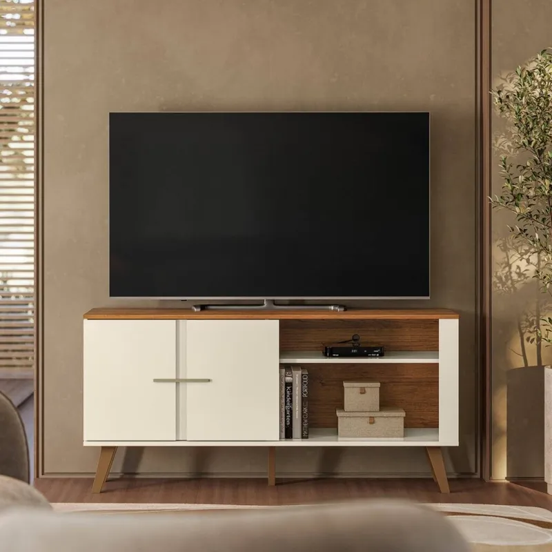 Rack Ilheus - Off White y Canela en Blanco - Muebles para TV, Uruguay | NYR