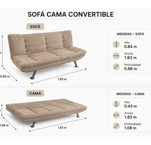 Sofa cama microfibra GRIS - Sillones y sofás, Uruguay | Que Sal Muebleria