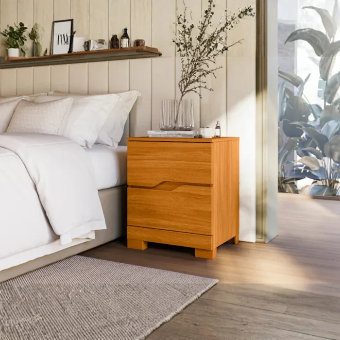 Mesa De Luz 2 Cajones Con Patas Moderna 100% Mdp en Madera natural - Mesas de luz, Uruguay | Soy Hogar, vista 2