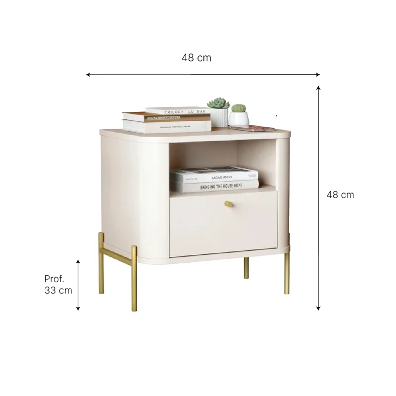 Mesa De Luz 1 Cajon 1 Estante Patas Metalicas en Off White / Dorado - Mesas de luz, Uruguay | Muebles Express, vista 3