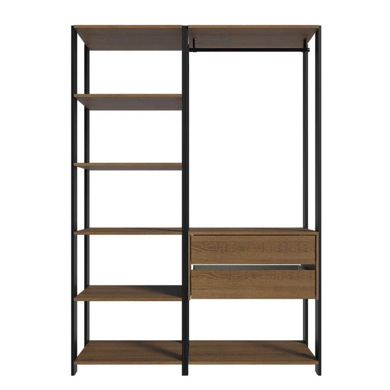 Ropero Placard Abierto Valencia Mueble de guardado 2 Cajones 129cm Rústico/Negro en Madera natural - Roperos y placares, Uruguay | Balton, vista 10
