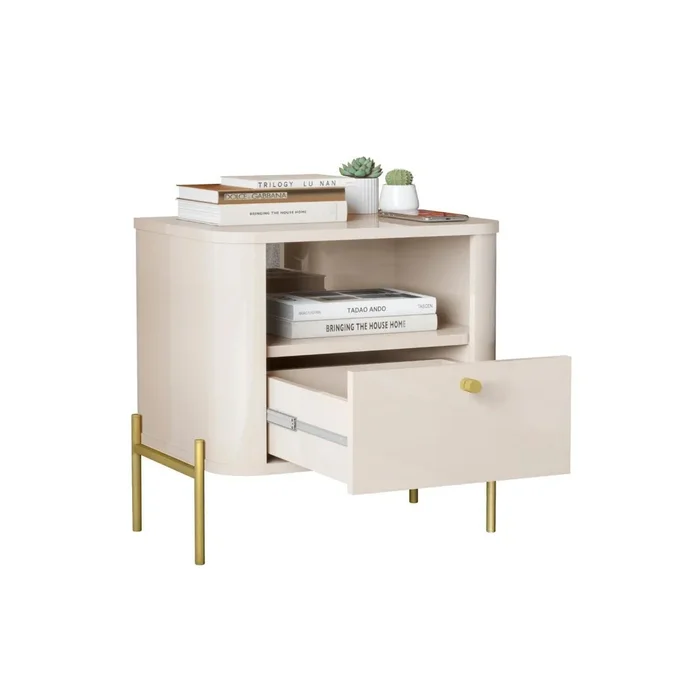 Mesa De Luz 1 Cajon 1 Estante Patas Metalicas en Beige - Mesas de luz, Uruguay | Soy Hogar, vista 2