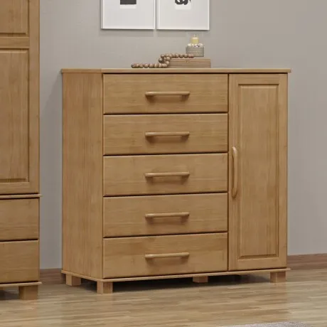 Cómoda 6 Cajones Y 1 Puerta Línea Oro en Madera natural - Mesas de luz, Uruguay | Aihaus