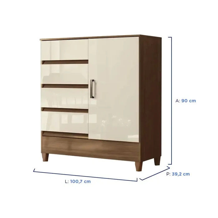 Comoda Cajonera Dormitorio 4 Cajones 1 Puerta en Beige - Cómodas, Uruguay | Soy Hogar, vista 3