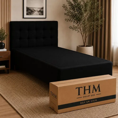 Cama SmartBox HAMPTONS 1 Plaza 80x185 cm - Negro en Negro - Dormitorio, Uruguay | La Cueva Muebles