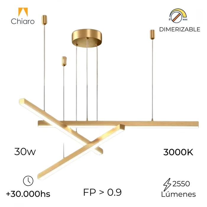 Colgante Led lineal 3 barras 30W Dimerizable - DORADA en Amarillo - Lámparas colgantes, Uruguay | Iluminica, vista 5