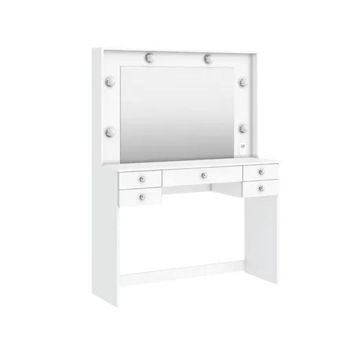 Tocador 5 Cajones Linea Retro Dormitorio Luces Espejo en Blanco - Mesas de living, Uruguay | Soy Hogar
