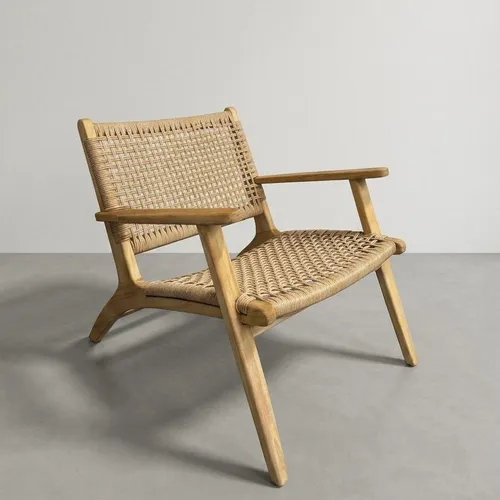 Buataca en teca y fibra loom en Madera natural - Butacas, banquetas y puffs, Uruguay | Entrecasa