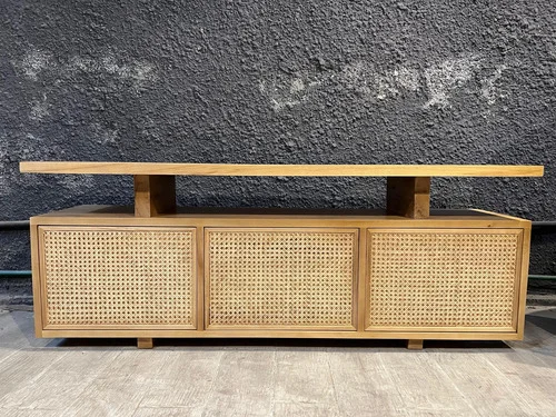 Rack Mueble Para Tv Ozark Esterilla 3 Puertas Madera Maciza A Elección en Madera natural, Uruguay | Ozark Home, vista 3