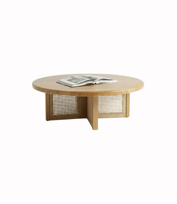 MESA LIVING REDONDA SALT RATTAN Y TEKA D120 en Madera natural - Mesas de living, Uruguay | Más Infinito Casa