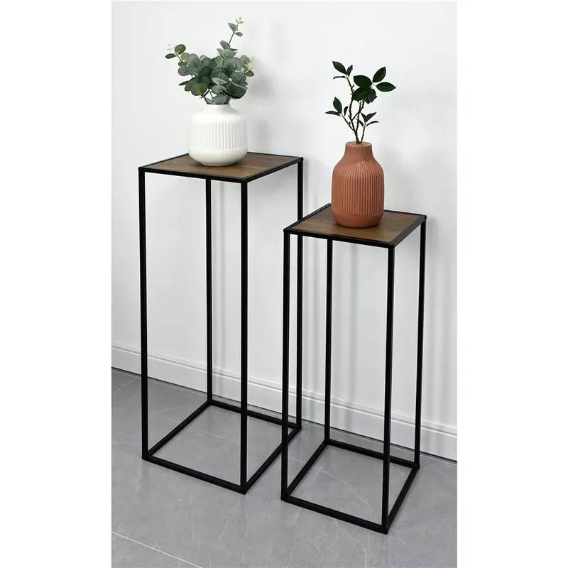 SET 2 MESAS AUX 27X27X70/23X23X60CM MADERA Y METAL en Multicolor - Mesas de comedor, Uruguay | Decohogar