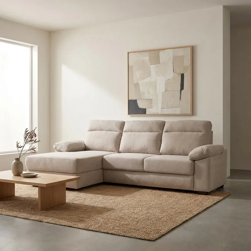 Rinconera Owen - Tela Microfibra - Chaise izquierdo - 12072 (Beige) en Beige - Sillones y sofás, Uruguay | NYR