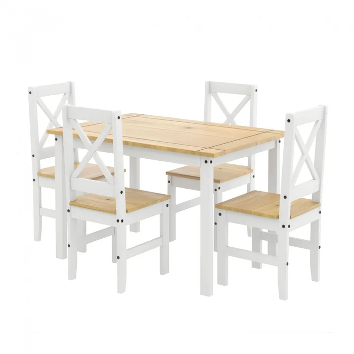 Juego de comedor 4 sillas - Madera maciza - Cruceta - Blanco en Focus Mari Slim - Mesas de comedor, Uruguay | Rústico Hogar, vista 2