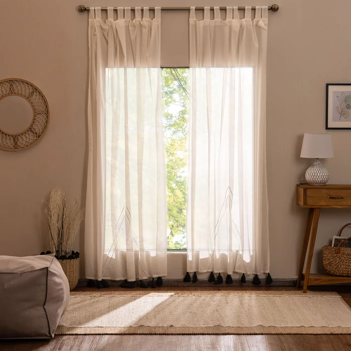 Set de Cortinas de Ambiente Vainilla Zigzag en Blanco - Textiles, Uruguay | Arredo