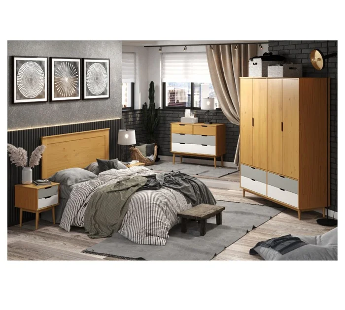 Cómoda 4 Cajones - Linea Nordica - Roble/Gris claro/Blanco en Madera natural - Cómodas, Uruguay | Rústico Hogar, vista 5