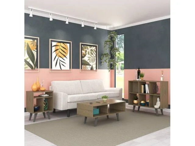 Conjunto Sala Mesa ratona+auxiliares Nogal en Blanco - Mesas de living, Uruguay | Quesal