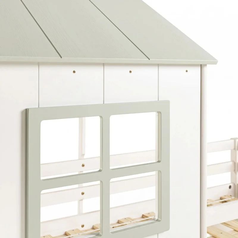 Cama Casita Cabaña 1 Plaza Infantil + Tobogan - Blanco en Blanco - Dormitorio, Uruguay | Ecowood, vista 4