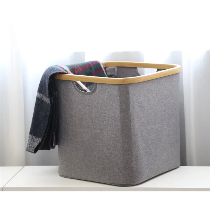ORGANIZADOR BORDE MADERA 33X33X33CM EXT TELA GRIS en Gris - Canastos, Uruguay | Decohogar, vista 2
