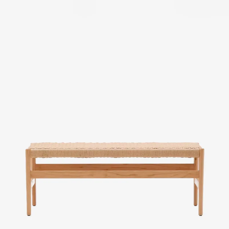 Banco Zaide de madera maciza de roble - con acabado natural asiento de cuerda 120cm FSC100% en Madera natural - Butacas, banquetas y puffs, Uruguay | Kavehome