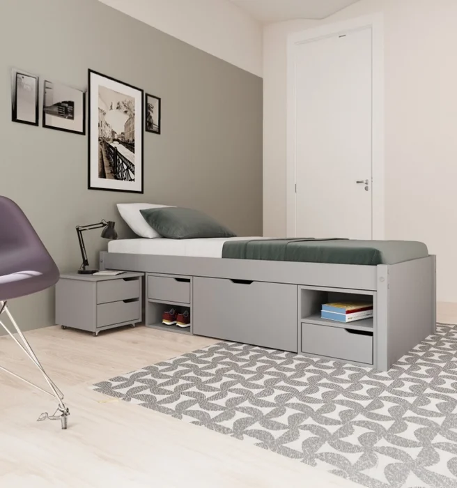 Cama 1 plaza Con Cajones - Linea Charme - Gris en Gris - Dormitorio, Uruguay | Rústico Hogar