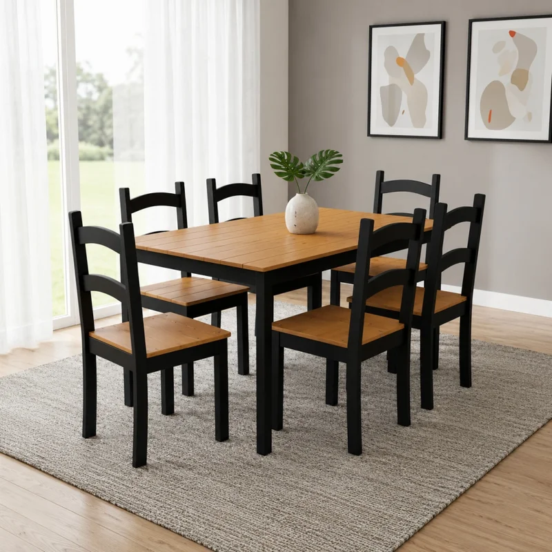 JUEGO DE COMEDOR MADERA 6 SILLAS JC2025 NEGRO en Negro - Mesas de comedor, Uruguay | Alfa Ventas, vista 3
