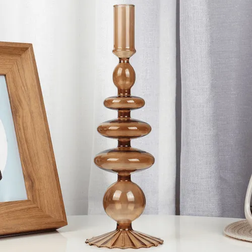 Porta velas de vidrio en colores alto - amber en Multicolor - Decoración, Uruguay | Buho Store