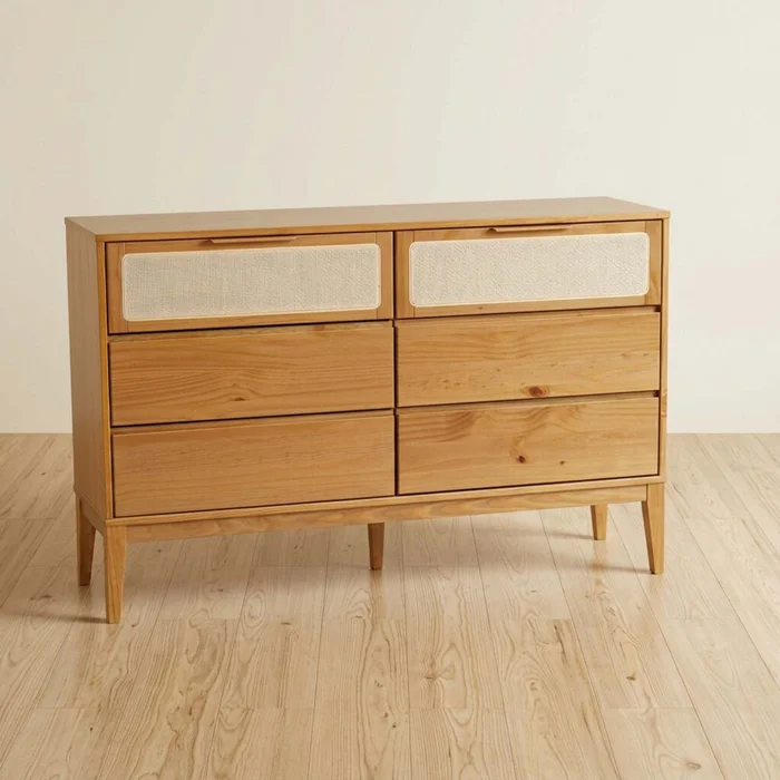 Comoda 6 Cajones Madera Marron Praga en Amarillo - Cómodas, Uruguay | Divino