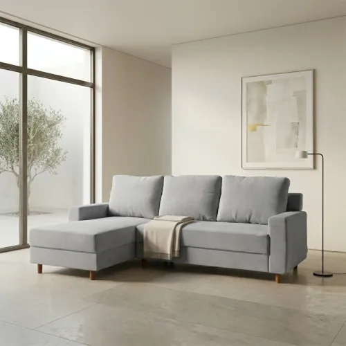 Rinconera Lucci - Tela Microfibra - Chaise izquierdo - Berlin 05 (Ceniza) en Gris - Sillones y sofás, Uruguay | NYR