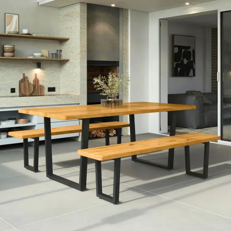 Conjunto de Mesa con dos Bancos - Georgia en Negro - Mesas de comedor, Uruguay | Rústico Hogar