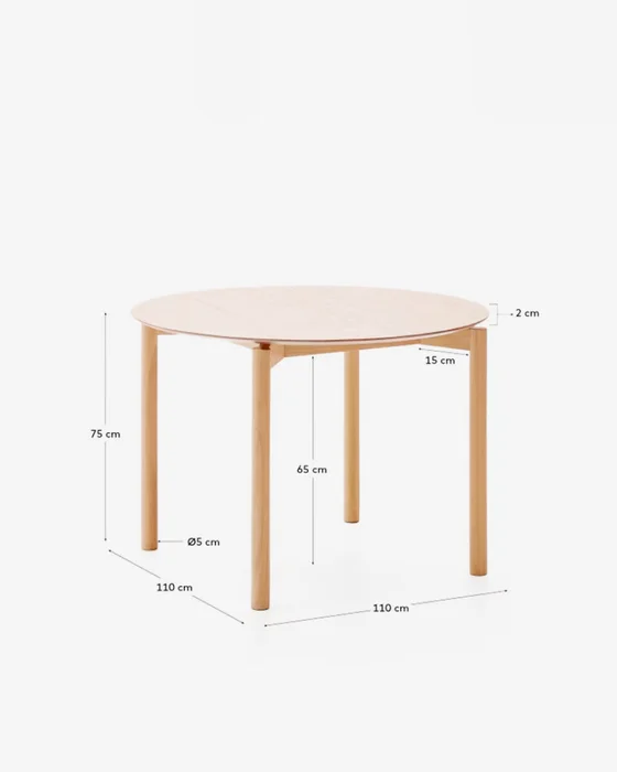 Mesa Indara - redonda de chapa de fresno y madera maciza de caucho con acabado tono natural Ø110cm en Madera natural - Mesas de comedor, Uruguay | Kavehome, vista 7