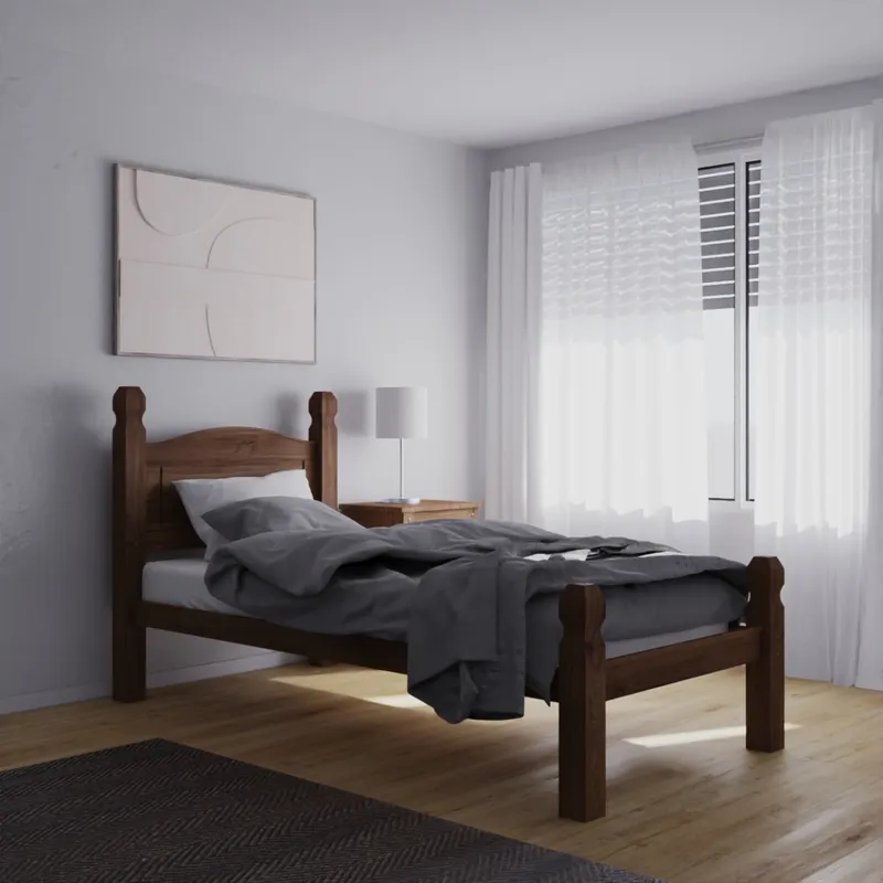 Cama 1 Plaza Madera Maciza Linea Mexicana - Oscuro en Marrón - Dormitorio, Uruguay | Rústico Hogar