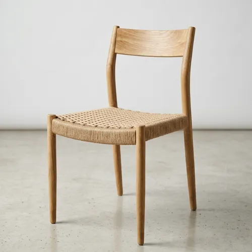 Silla en teca y fibra de loom sintética en Madera natural - Sillas, Uruguay | Entrecasa