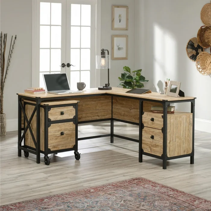 Escritorio Esquinero en L - Sauder - Linea Steel River en Madera natural - Escritorios, Uruguay | Ecowood, vista 2