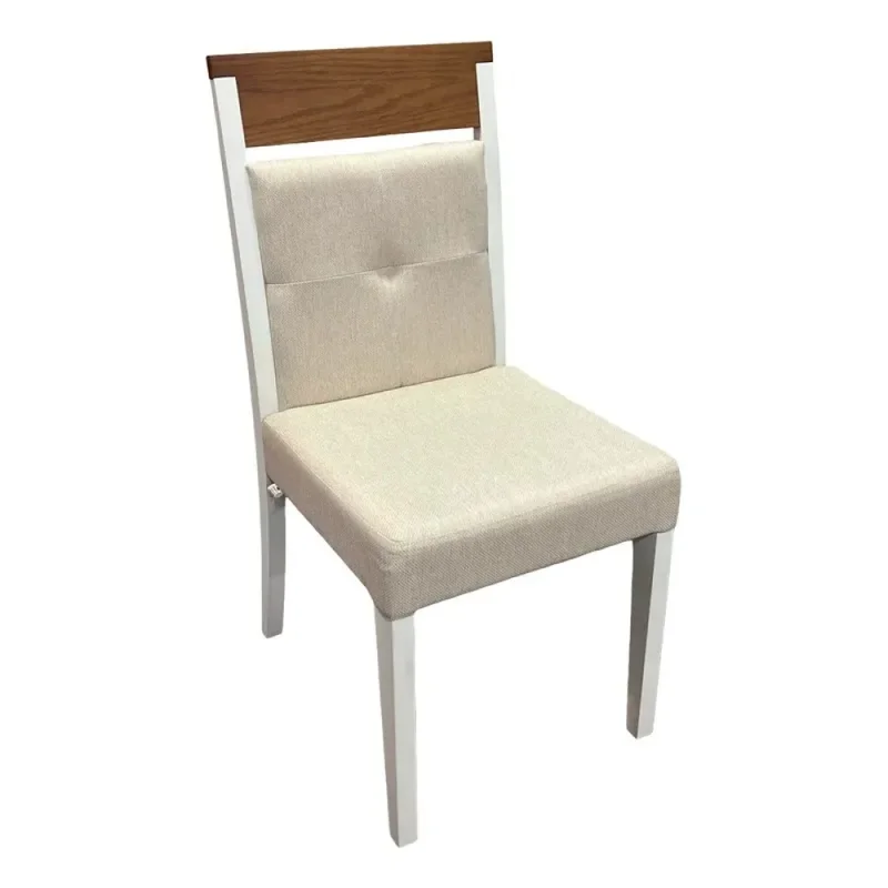 Silla tapizada en tela beige, patas en color blanco - PRODUCTO CON PEQUEÑOS DETALLES. en Madera natural - Sillas, Uruguay | Champagne Home, vista 3