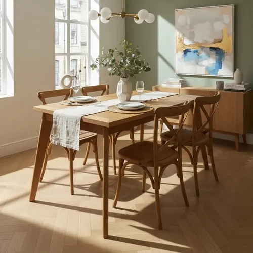 Juego Comedor Extensible 120x80+40 4 Sillas Vienesas - Ozark A Eleccion en Madera natural - Mesas de comedor, Uruguay | Ozark Home