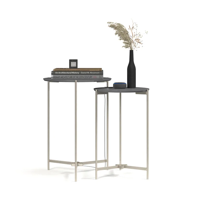 Conjunto Mesas Laterales Redondas Patas De Hierro Tapa Mdp Gris en GRIS, BLANCO, NEGRO - Mesas de arrimo, Uruguay | Muebles Express
