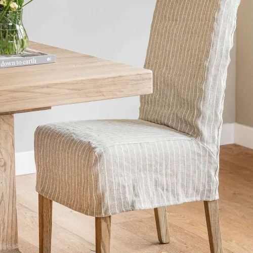 FUNDA SILLA AÑO 50 - LINO ALTO GRAMAJE RAYADO BEIGE en Multicolor - Sillas, Uruguay | La Iberica