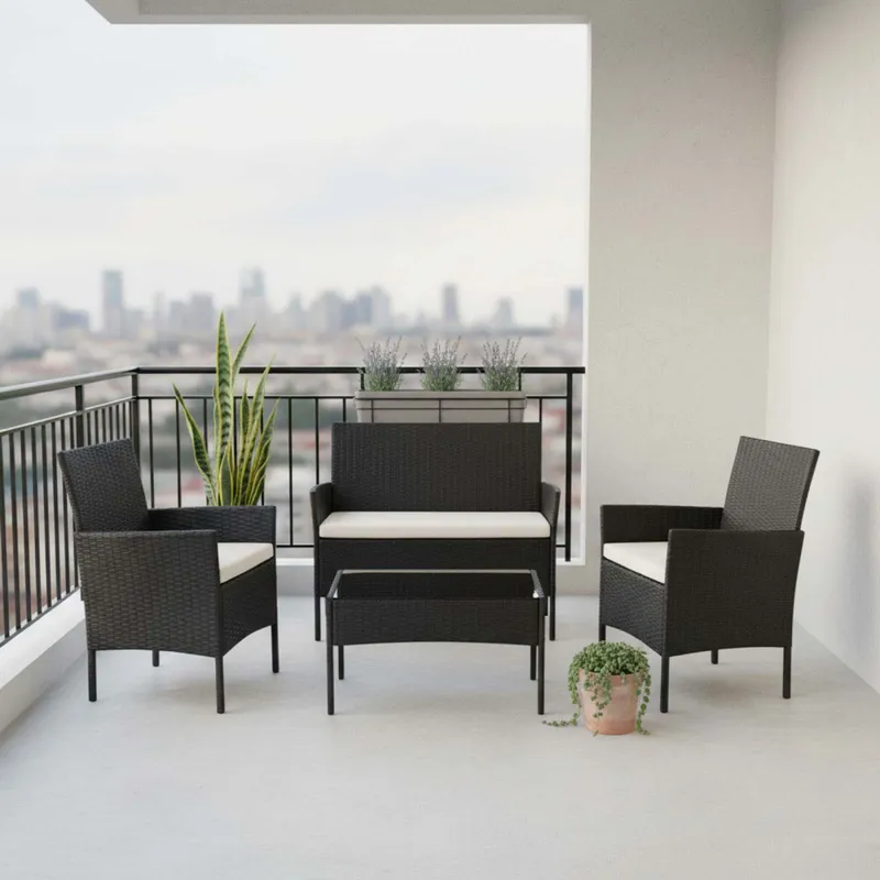 Set Living Exterior Rattan-sintetico-y-acero Negro Apolo en Negro - Muebles para el exterior, Uruguay | Divino