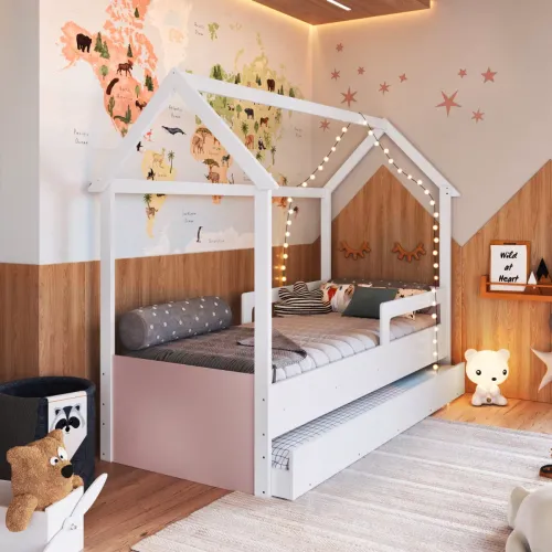 Cama Infantil Estilo Montessori con Marinera Rosa - Dormitorio, Uruguay | RM Muebles y Deco