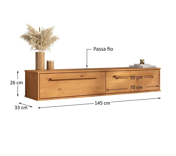 Rack TV 145cm Suspendido/Flotante Trega - Madera Maciza en Madera natural - Muebles para TV, Uruguay | Balton, vista 6