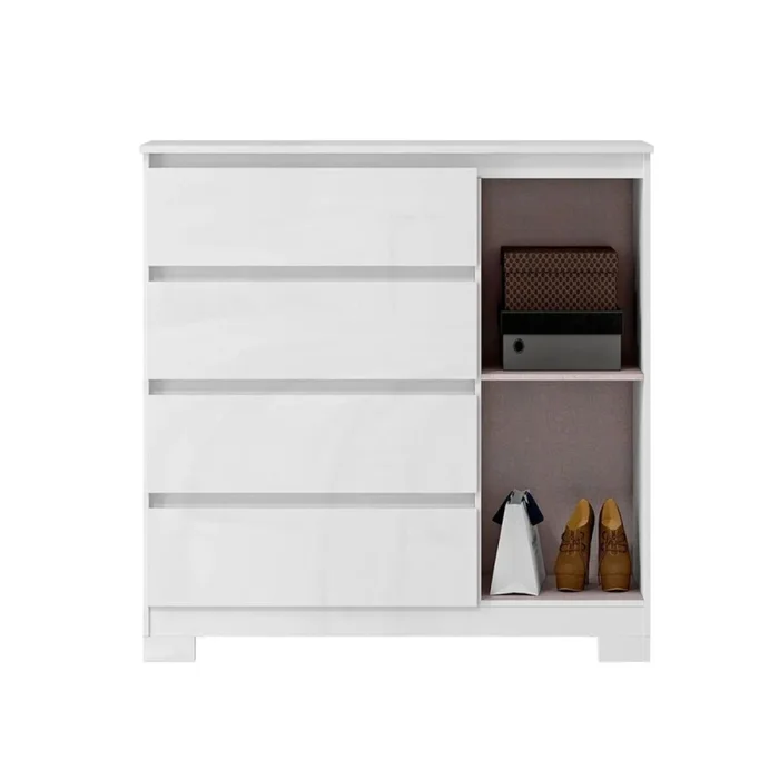 Comoda Cajonera Vega para Dormitorio 4 Cajones con Rieles Telescópicos y 1 Puerta - Blanco en Blanco - Cómodas, Uruguay | Mulata, vista 3