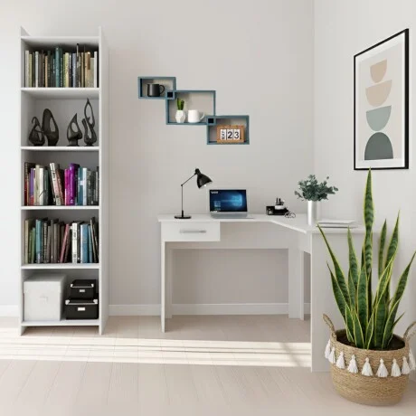 Promo Escritorio Esquinero + Biblioteca 5 Estantes - Blanco en Blanco - Bibliotecas, Uruguay | La Cueva Muebles, vista 11